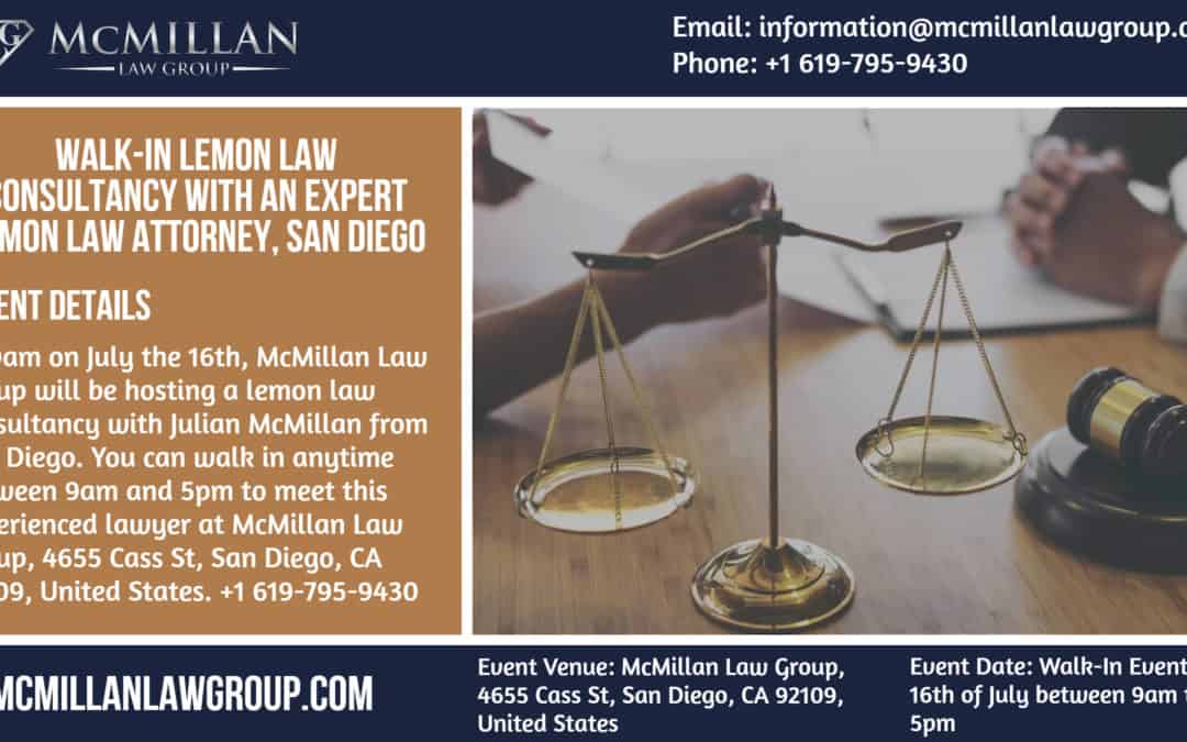 Walk-In Lemon Law Consultancy With An Expert Lemon Law Attorney, San Diego CA