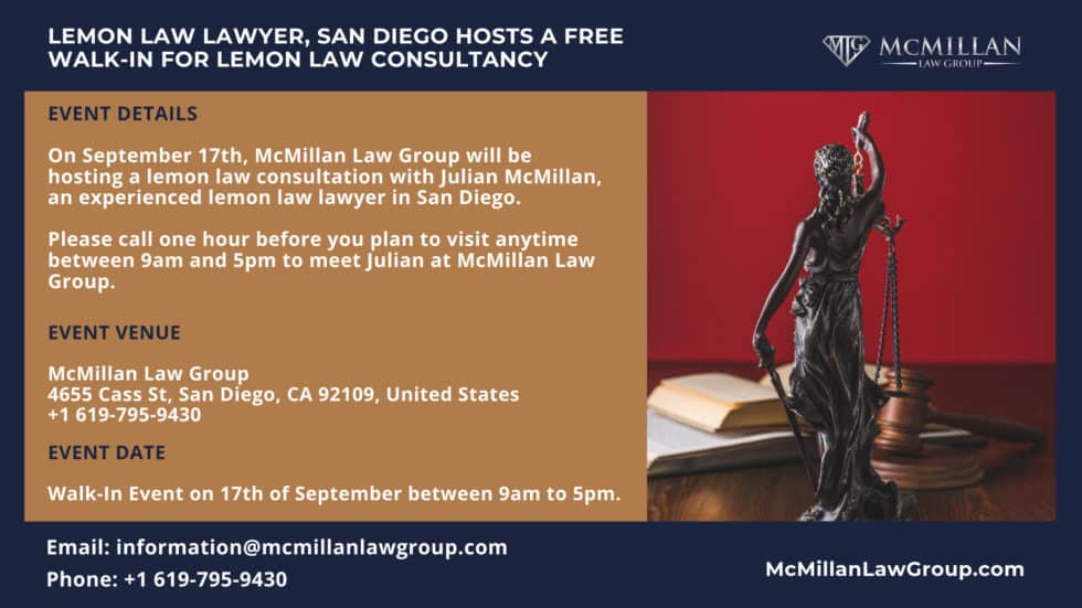 Lemon Law Lawyer, San Diego Hosts a Free WalkIn For Lemon Law