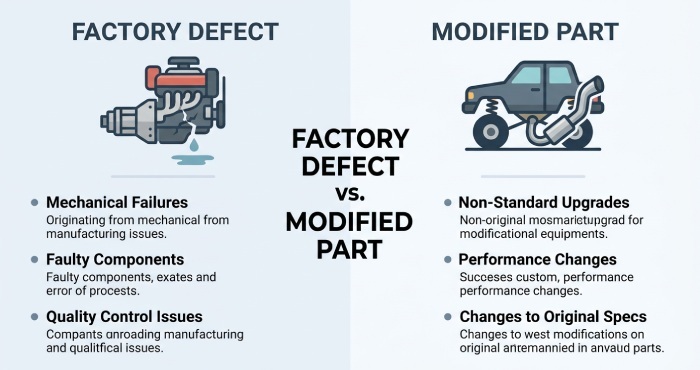 Factory defect vs modified part