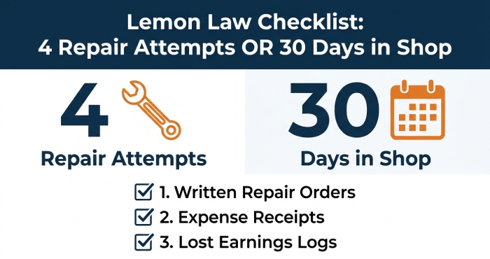 The 30-Day Waiting Period Trap An infographic illustrating the financial and logistical burdens gig workers face during the mandatory waiting period for defective vehicles.