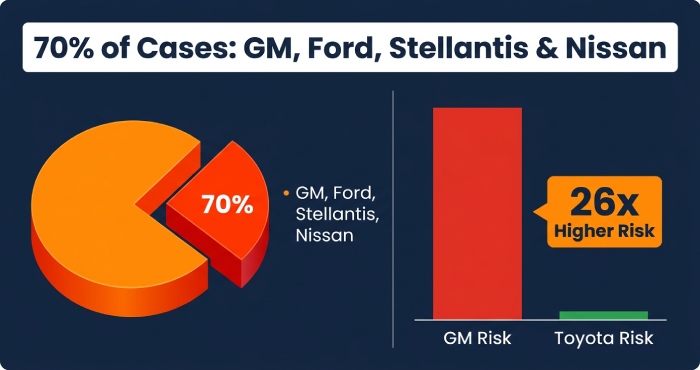 70% of Cases: GM, Ford, Stellantis & Nissan