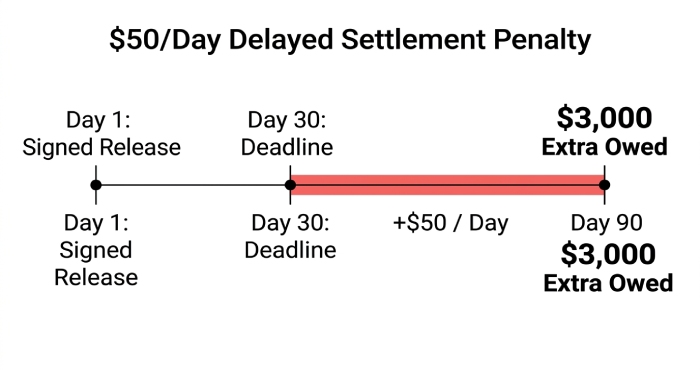 $50/Day Delayed Settlement Penalty