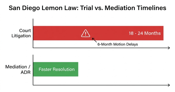 San Diego Lemon Law: Trial vs. Mediation Timelines