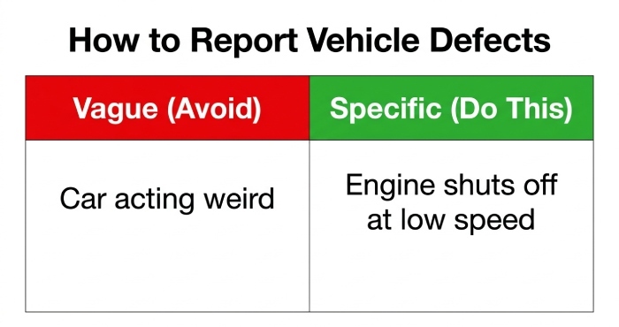 Report Vehicle defects