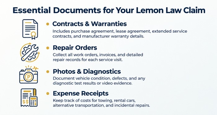 documents for your lemon law claim
