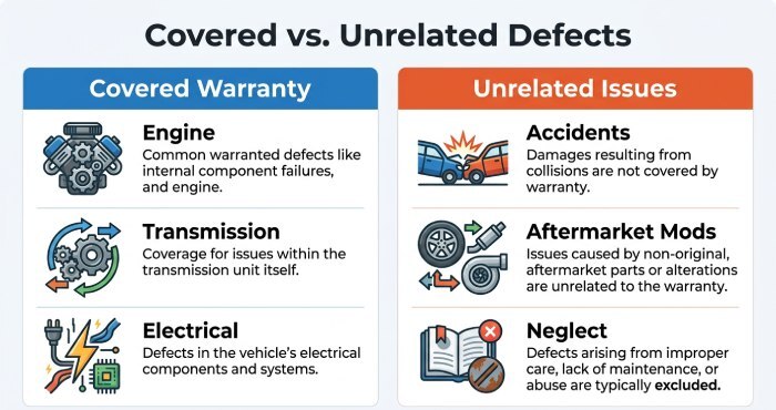 covered warranty vs. unrelated defects